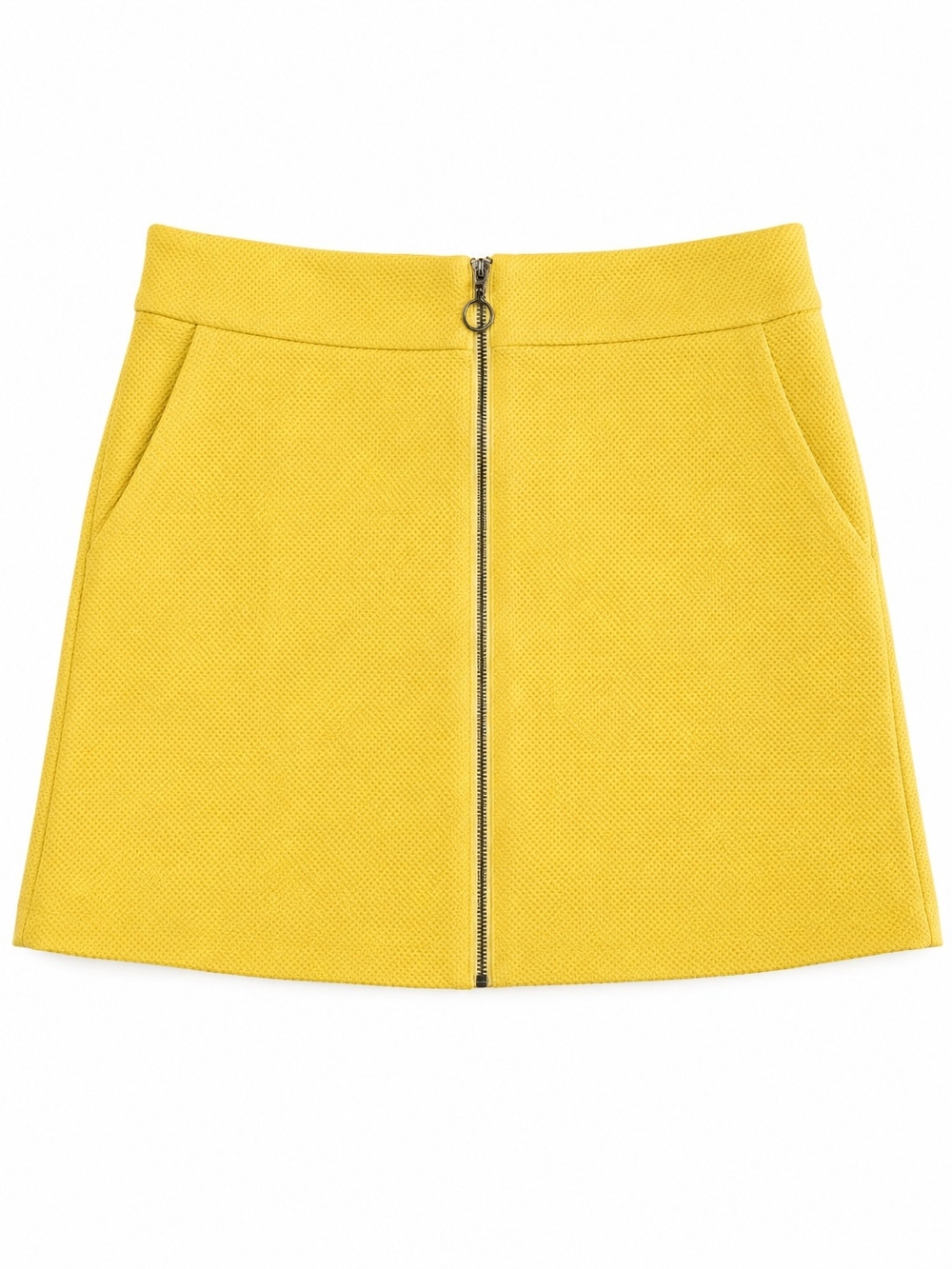 Yellow Front-Zip A-Line Skirt With Pockets, Size 6